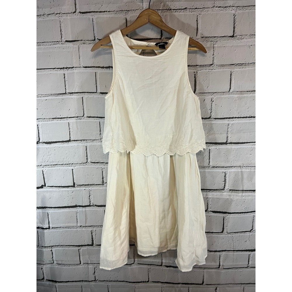 HM Sleeveless Eyelet Lace Trim Mini Dress Cream Off White Keyhole Back Sz 8